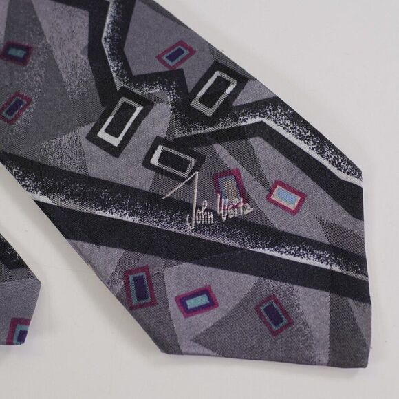 John Weitz Abstract Woven Gray Short Wide Polyester Tie - Picture 1 of 6